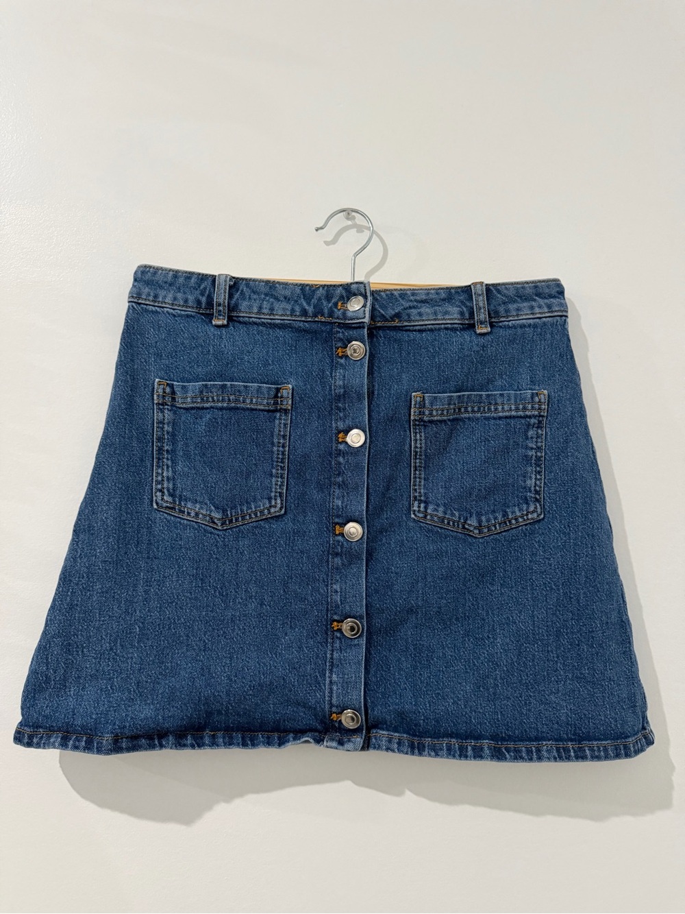 Maeve Indigo Button-Front Denim Mini Skirt